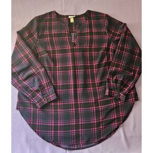 Ava & Viv, Pink, Black, Top, Size: 1X